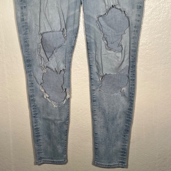 American Eagle Hi-Rise Jegging Light Wash Distressed Denim Size 18 Luxe Stretch - Picture 6 of 16